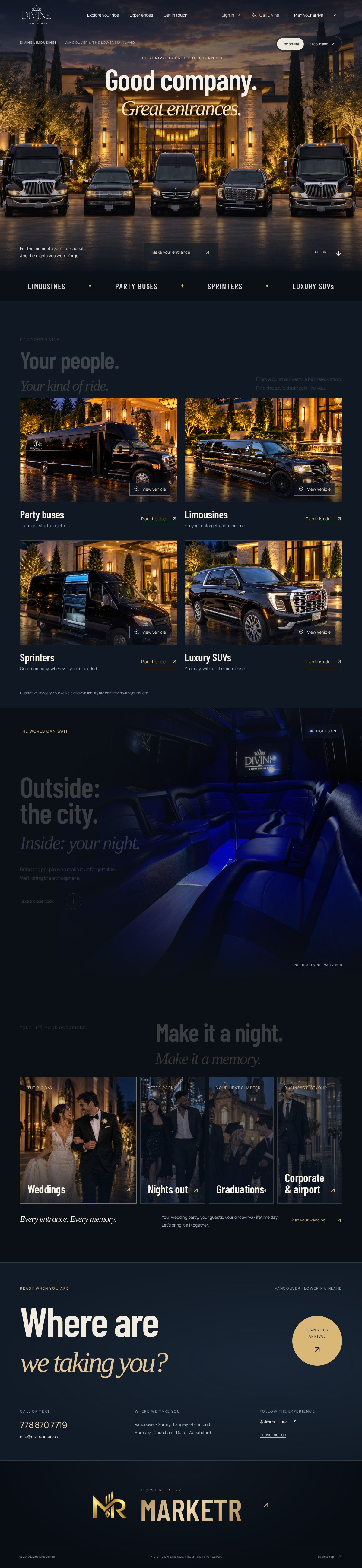 Divine Limousines website — full page